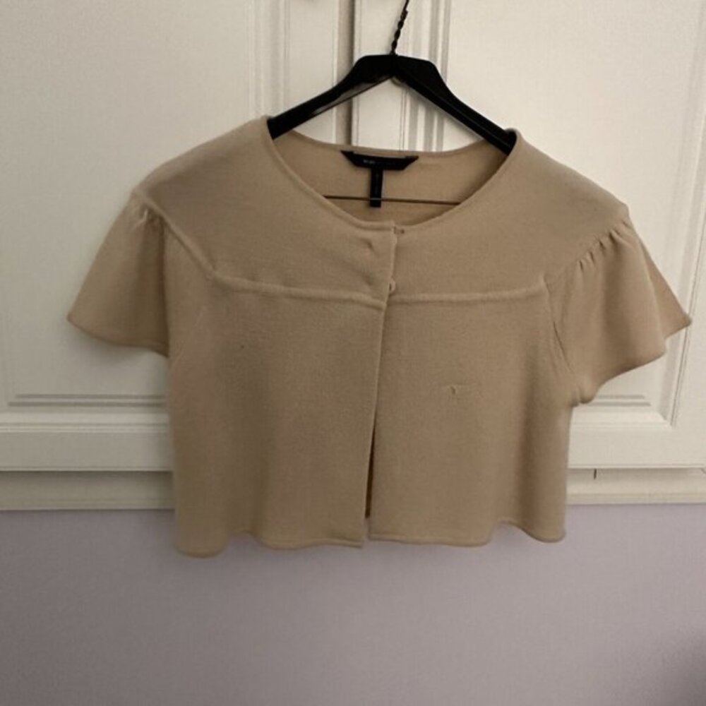 BCBGMAXAZRIA Beige Short Sleeve Cropped Cardigan Sweater Women's M